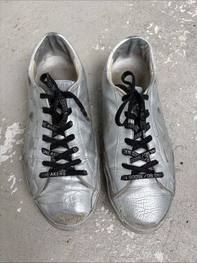 Distressed Ray golden goose silver sneakers